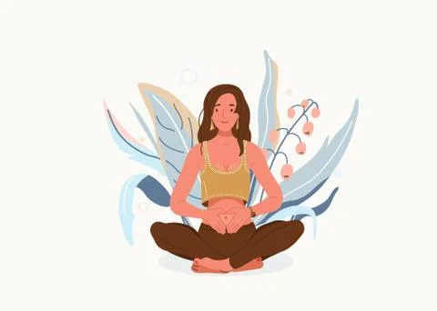 Love yourself vector background. Self-care body wellness concept. Young woman Stock Illustration