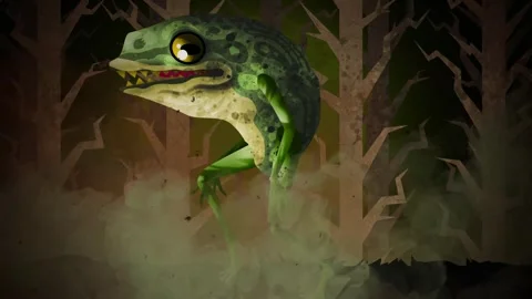 Loveland frogman walking through a dark forest at night 스톡 동영상 342363878