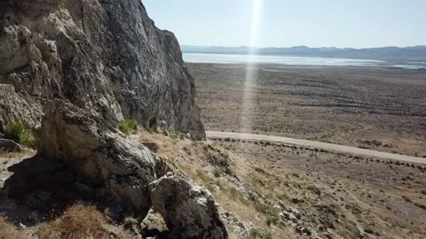 Lovelock Cave Drone Side View, Ancient Nevada, Native American, 2.7K Stock Footage 195129426