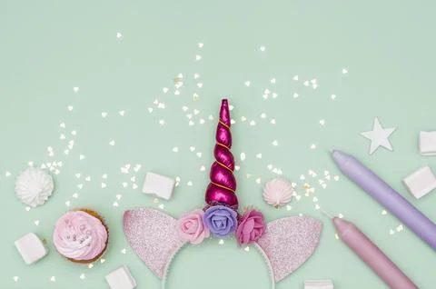 Lovely birthday composition with party elements Stock Photos