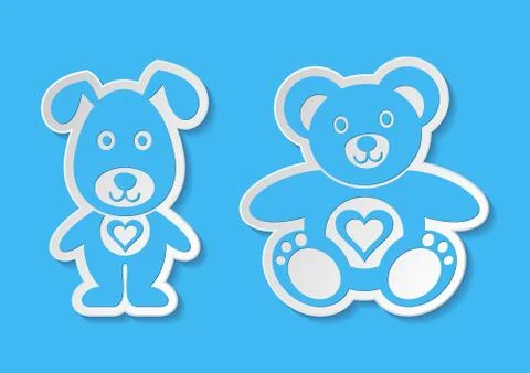 Lovely blue vector teddy bear and dog labels イラスト素材