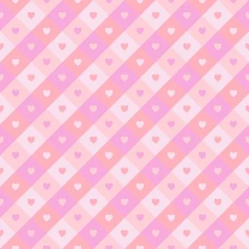 Lovely checkered vector pattern with pink heart symbol. Nice romantic backgro Stock Illustration