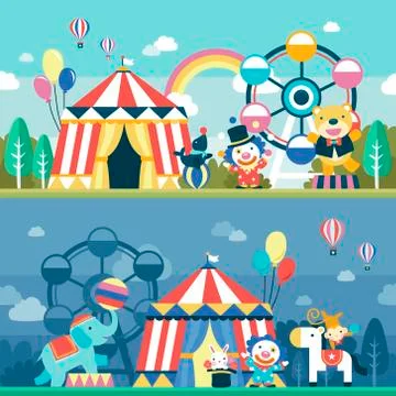 Lovely circus performance scene set イラスト素材