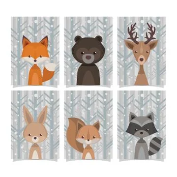 Lovely collection forest animals vintage style Stock Illustration