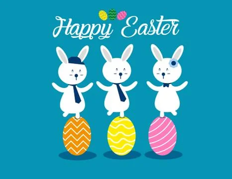 Lovely easter bunnies set. Concept easter illustration. Vector cartoon charac Stock Illustration