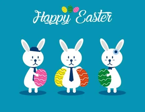 Lovely easter bunnies set. Concept easter illustration. Vector cartoon charac Stock Illustration