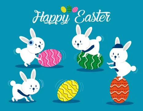 Lovely easter bunnies set. Concept easter illustration. Vector cartoon charac Stock Illustration