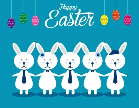 Lovely easter bunnies set. Concept easter illustration. Vector cartoon charac Stock Illustration