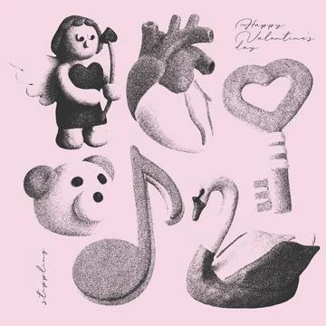 Lovely Elements with a retro photocopy effect. Naive valentine s day concept イラスト素材
