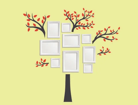 Lovely flat tree with photo frames Stock Illustration
