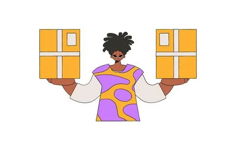 Lovely guy holding boxes in his hands. Parcel and cargo transportation. Illustrazione stock