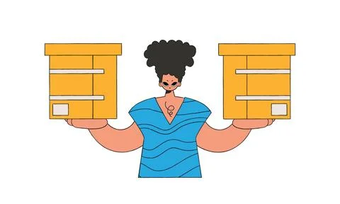 Lovely guy is holding boxes. Parcel and cargo transportation. Illustrazione stock