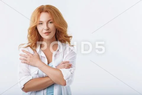Lovely lady expressing positive emotions Stock Photos