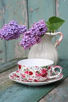 Lovely lilac in the vintage vase Stock Photos