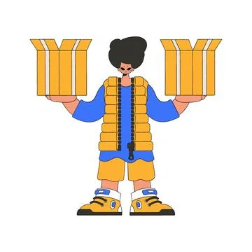 Lovely man holding boxes. Parcel and cargo transportation. Illustrazione stock