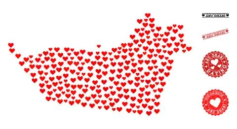 Lovely Mosaic Map of Abu Dhabi Emirate and Grunge Stamps for Valentines Stock Illustration