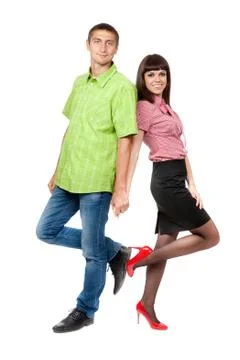 Lovely pair of full-length studio. isolate on white. Stock Photos
