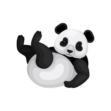 Lovely panda lying on his back with paws up. Black and white bamboo bear with Stock Illustration