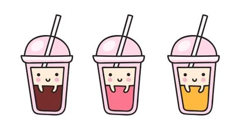 Lovely plastic cups with different coffees. Stock Illustration