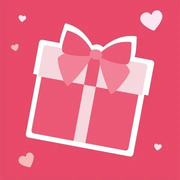 Lovely present gift box flat icon. Cute romantic Pink Present package with Bo Stock Illustration