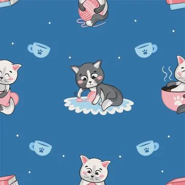 Lovely seamless pattern with cute cats Stock Illustration
