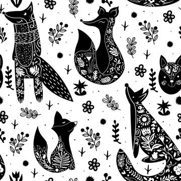 Lovely seamless pattern with cute foxes and flowers. Perfect for textile, fabric Stock Illustration