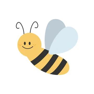 Lovely simple design of a cartoon yellow and black bee on a white background Stock Illustration