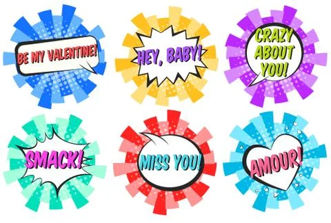 Lovely striped retro comic speech bubbles Stock Illustration