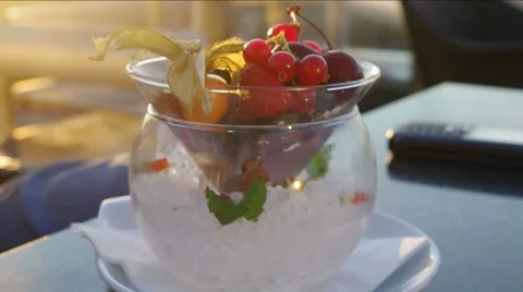 Lovely summer dessert . Stock Footage 52392759