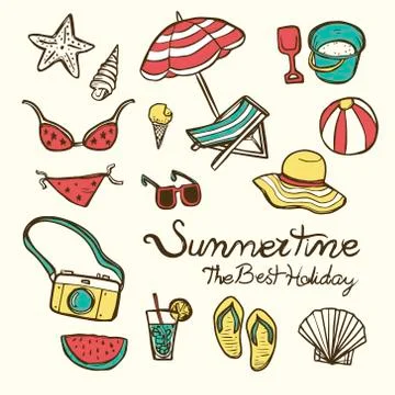 Lovely summertime essentials Stock Illustration