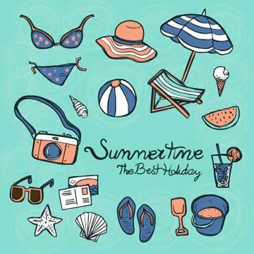 Lovely summertime essentials Stock Illustration