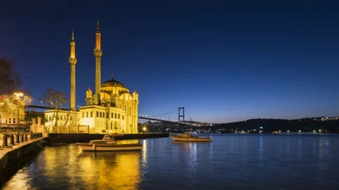 Lovely Sunrise Time-Lapse with Ortakoy Mosque and Bosphorus Bridge View Stock Footage