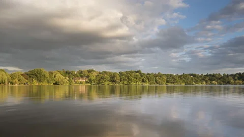 Lovely Sunset Time-Lapse Video of Wimbledon Park Lake Stock Footage 136572302