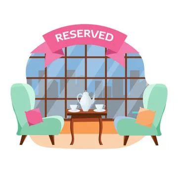 Lovely table for in the cafe for two people near the panoramic window overloo Stock Illustration
