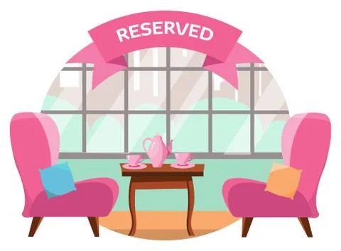 Lovely table in the cafe for two people near the panoramic window overlooking Stock Illustration
