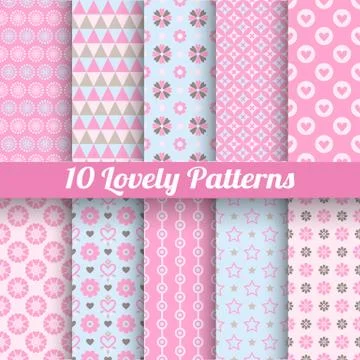 Lovely vector seamless patterns (tiling, with swatch). Stock Illustration