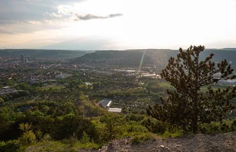 Lovely view onto Jenas nature while a hike across kernberge at summer Stock Photos