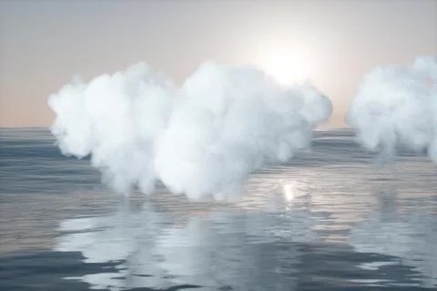 The lovely white cloud on the ocean, 3d rendering. Illustrazione stock