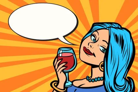 Lovely woman with a glass of wine Stock Illustration