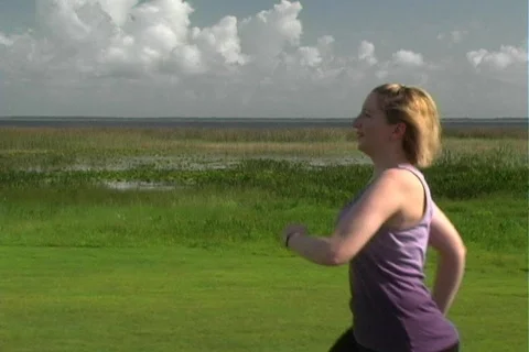 Lovely Young Blonde Jogging (4) Stock Footage