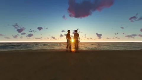 Lover couple on beach at sunset Video stock 107275637