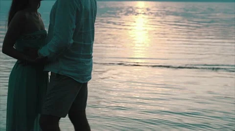 Lover staying on the beach , slow motion 스톡 동영상 68934946