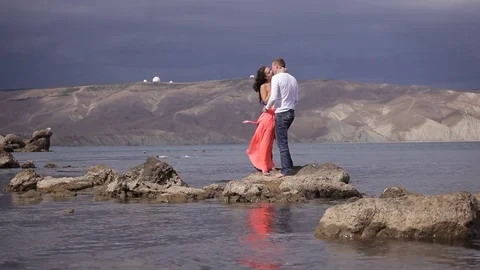 Lovers on the background of amazing scenery Stock Footage 71631476