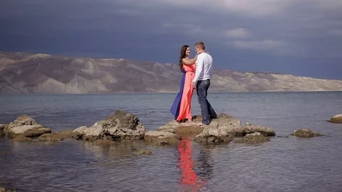 Lovers on the background of amazing scenery Stock Footage 71632818