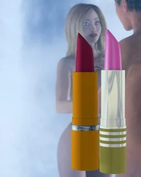 Lovers behind lipsticks Stock Illustration