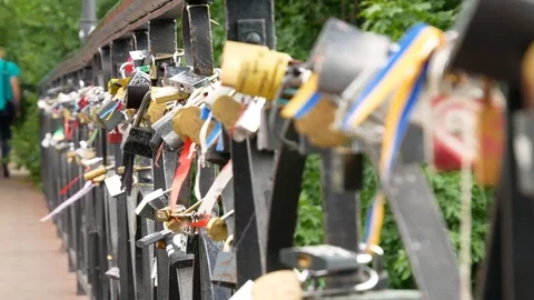 Lovers bridge with locks Stock Footage 78059793