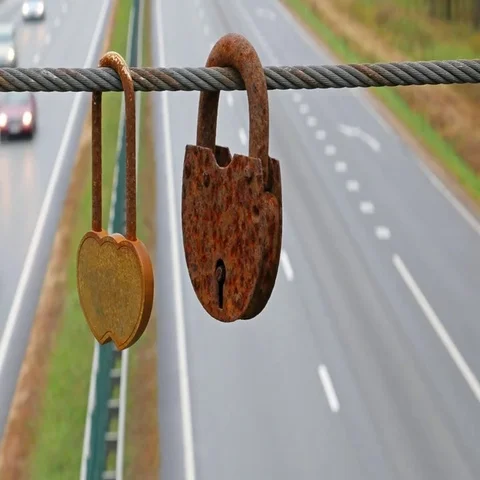 Lovers bridge with numerous love locks Stock Footage 69487848