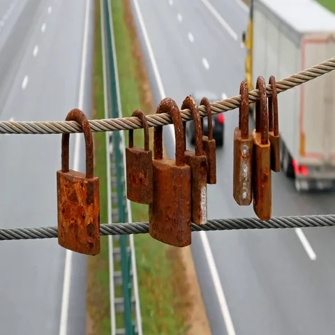 Lovers bridge with numerous love locks Stock Footage 69488836