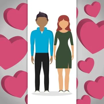 Lovers couple with hearts pattern background Illustrazione stock