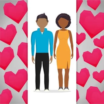 Lovers couple with hearts pattern background Illustrazione stock